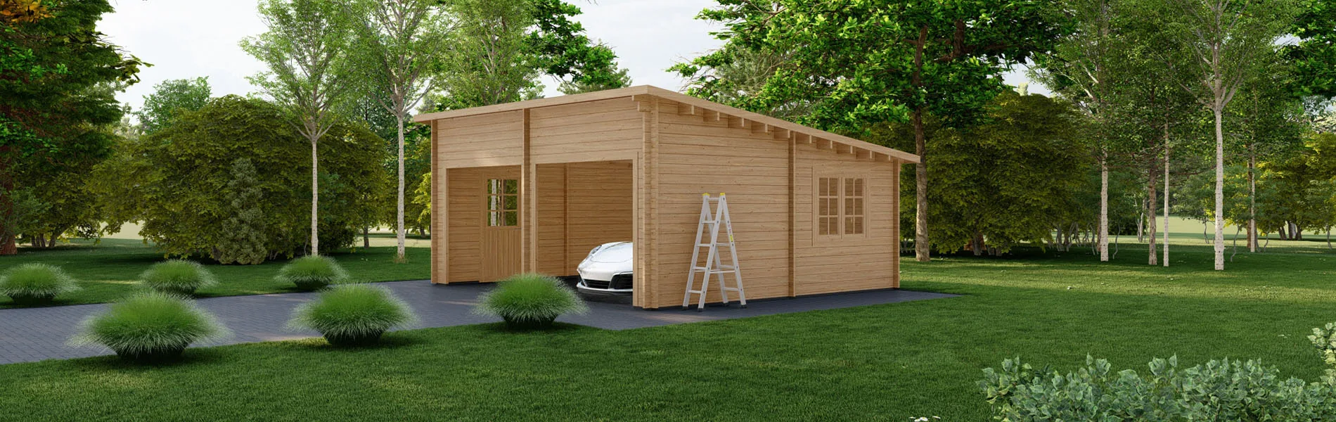 Holzgarage mit Pultdach Fagus V2, 6×6 m, BF 30 m2 ohne Tore 2