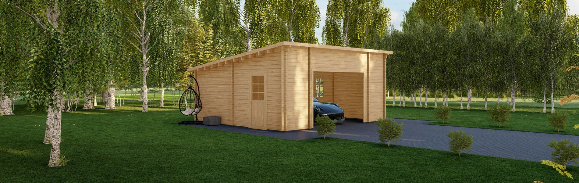 Einzelgarage aus Holz Fagus V3, 6×6 m, BF 30 m2 ohne Tor 2
