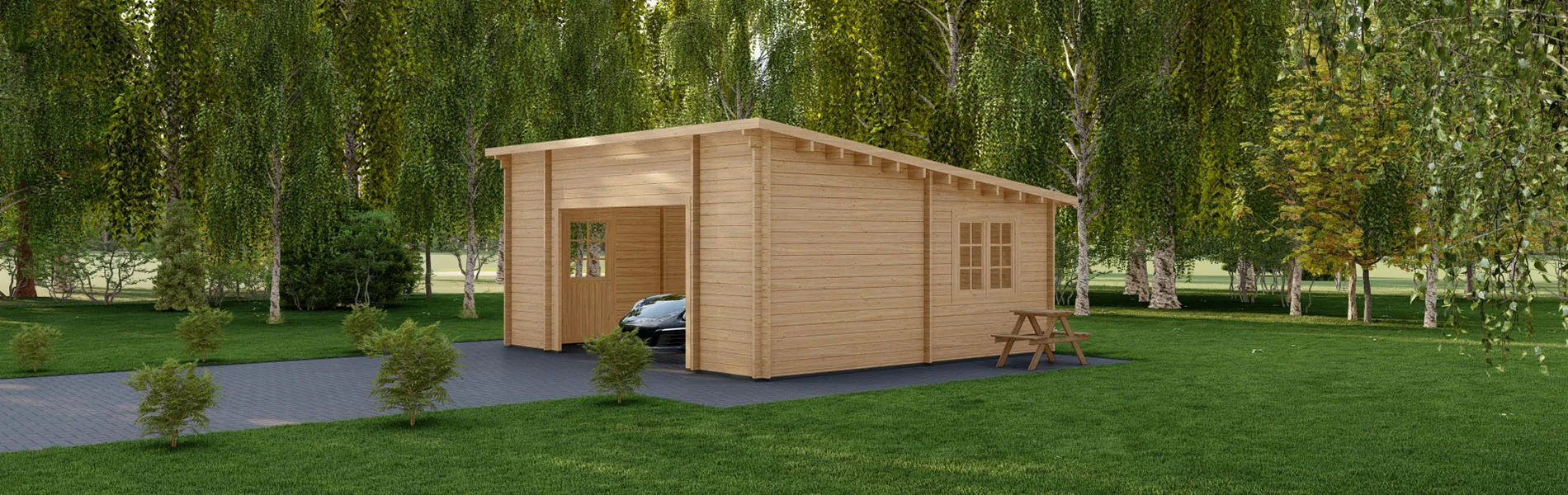 Einzelgarage aus Holz Fagus V3, 6×6 m, BF 30 m2 ohne Tor 1