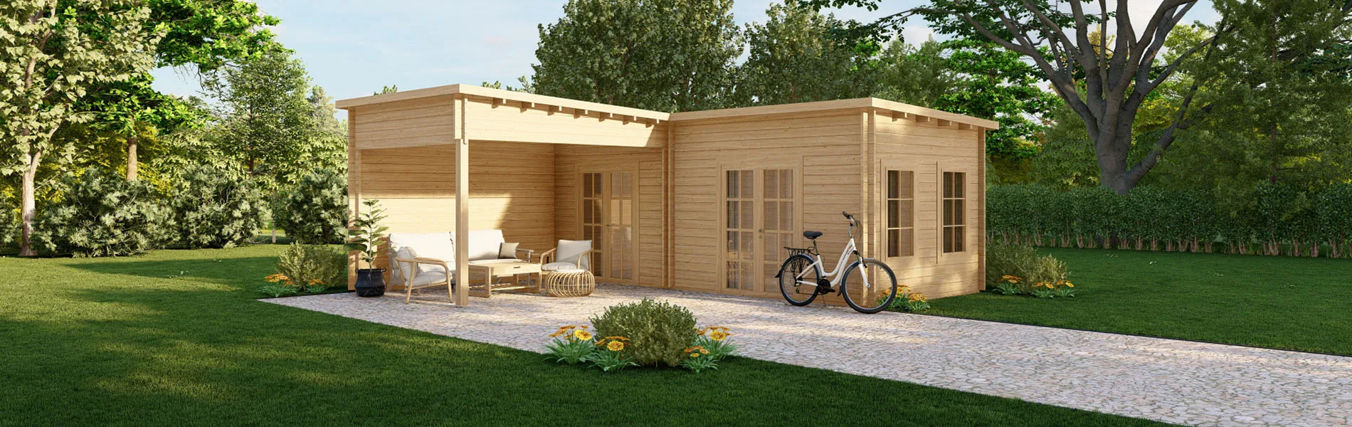 Grosses Gartenhaus Anthurium, 7×3 m + Veranda 3.5×4 m, BF 32 m2 1