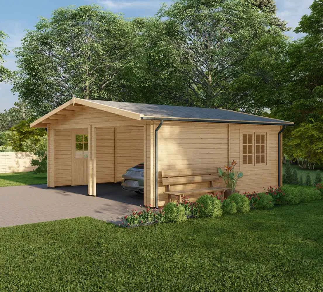 Holzgarage mit Satteldach Larix V2, 6x6 m, BF 30 m2 ohne Tore
