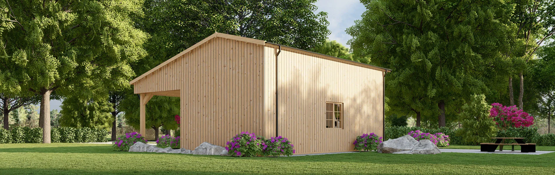 Wohnmobil garage Nigella mit Holzverkleidung, 7×8 m, BF 58 m2 ohne Tor 4
