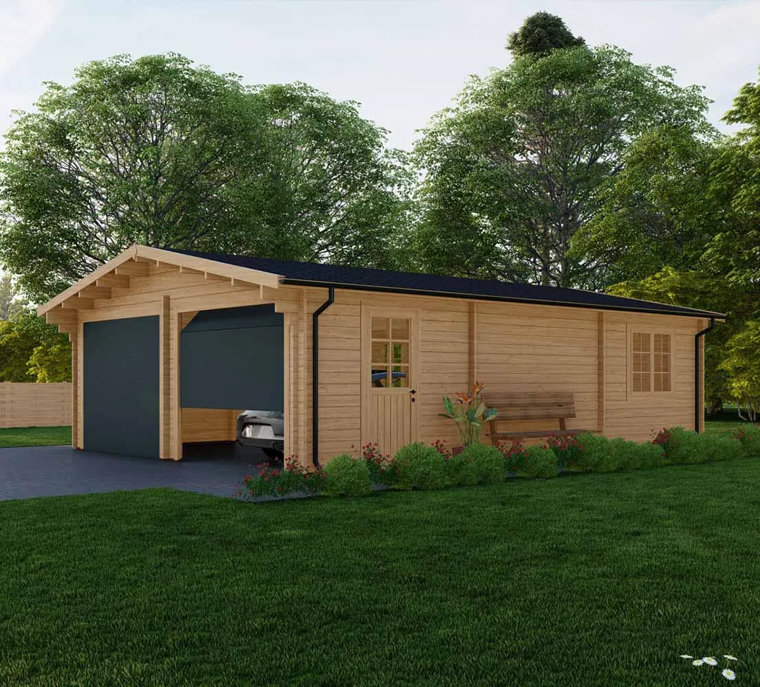 Doppelgarage aus Holz Laurus, 6x9 m, BF 50 m2 mit Sektionaltoren