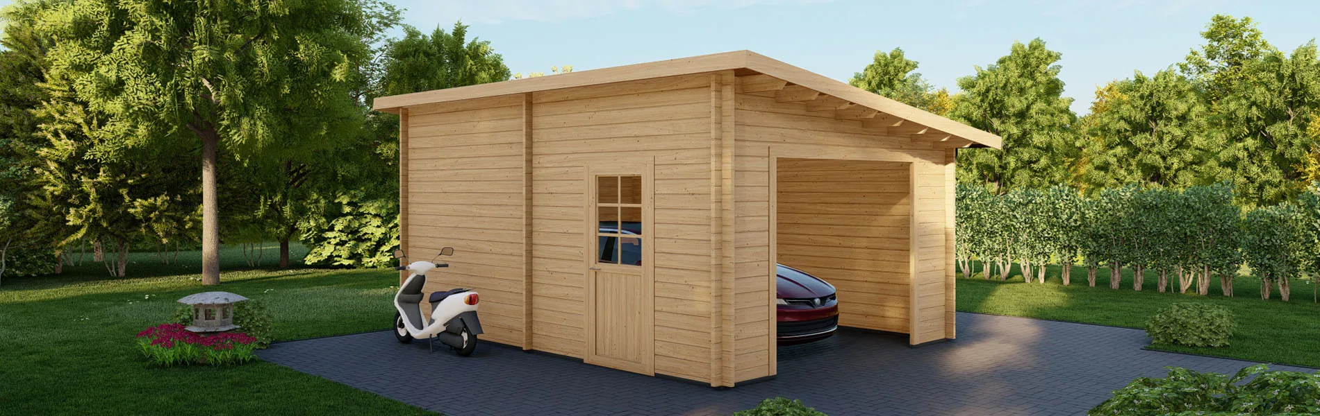 Holzgarage mit Pultdach Sorbus, 4×6 m, BF 20 m2 ohne Tor 2