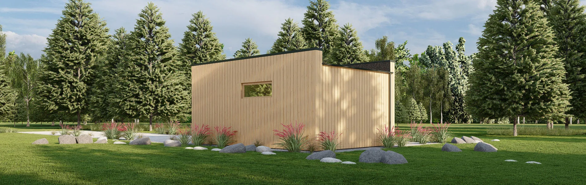 Holzgarage mit Flachdach Fraxinus mit Holzverkleidung, 4×6 m, BF 26 m2 ohne Tor 3