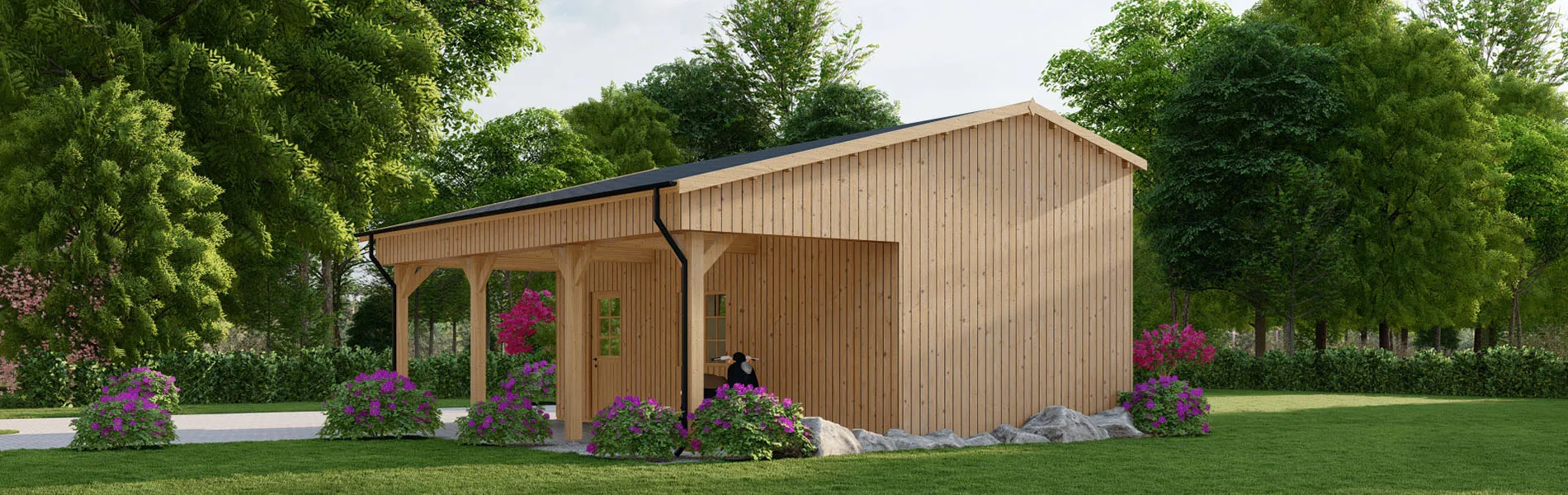 Wohnmobil garage Nigella mit Holzverkleidung, 7×8 m, BF 58 m2 ohne Tor 3