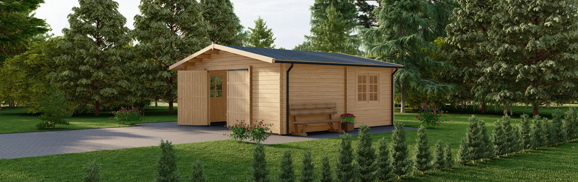 Holzgarage mit Satteldach Larix, 6×6 m, BF 30 m2 mit Holztor 2