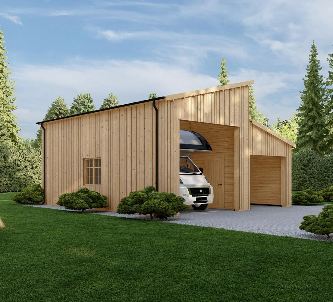 Holzgarage mit Pultdach Malva, BF 58 m2 ohne Tore Holzgarage mit Pultdach Malva, BF 58 m2 ohne Tore