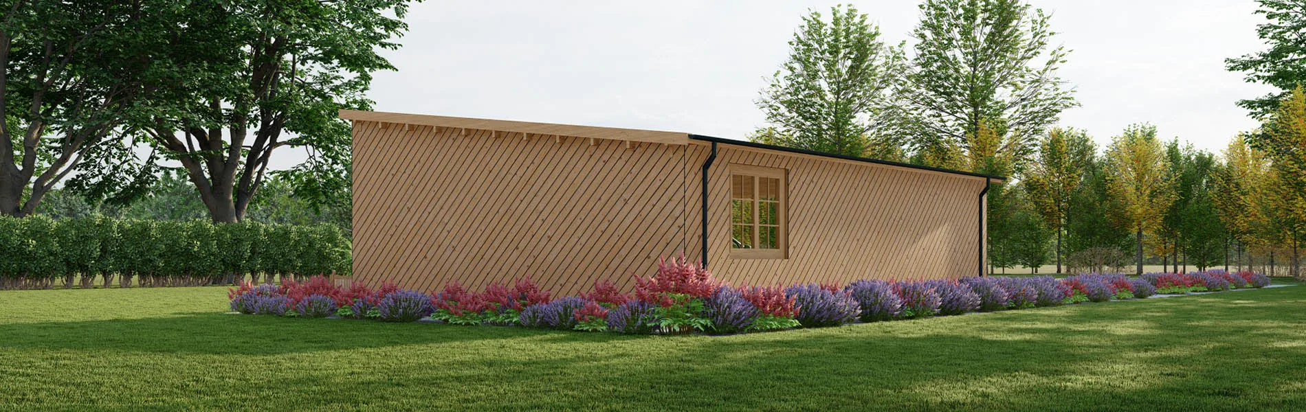 Blockbohlengarage Populus mit Holzverkleidung, 6×9 m, BF 55 m2 ohne Tore 3