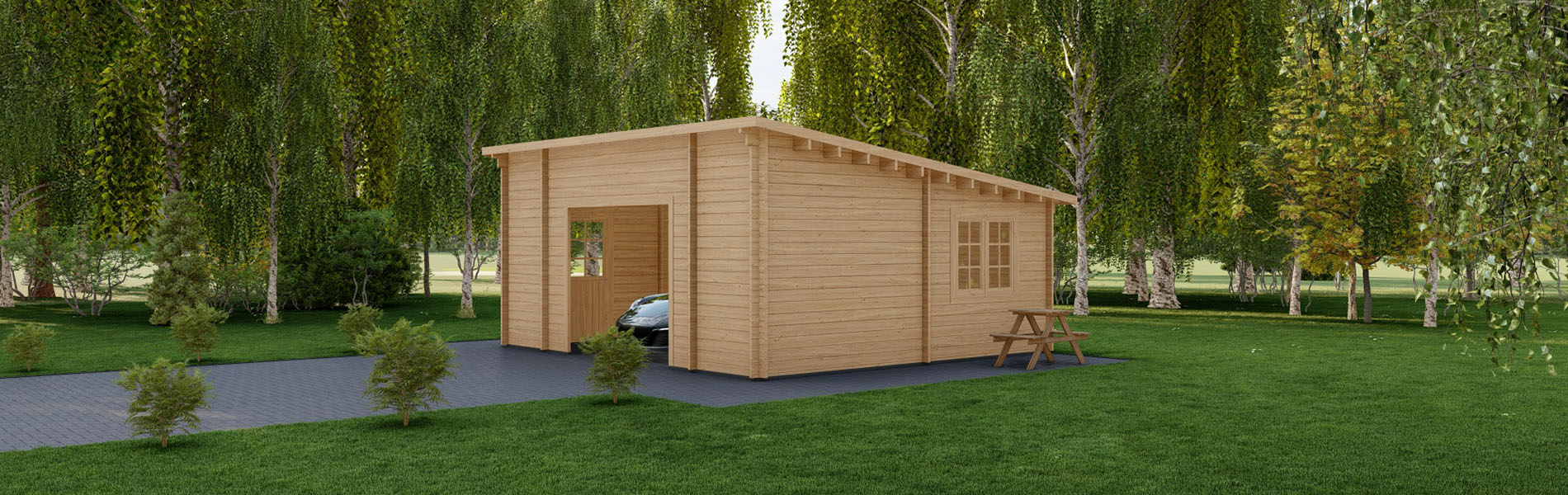 Einzelgarage aus Holz Fagus, 6×6 m, BF 30 m2 ohne Tor 2