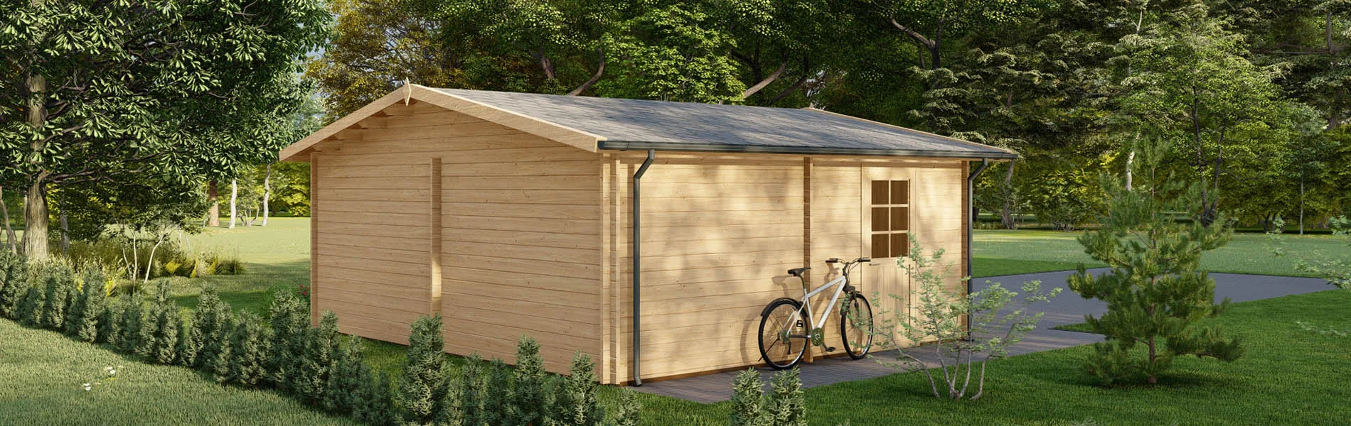 Holzgarage mit Satteldach Larix V2, 6×6 m, BF 30 m2 mit Holztoren 3