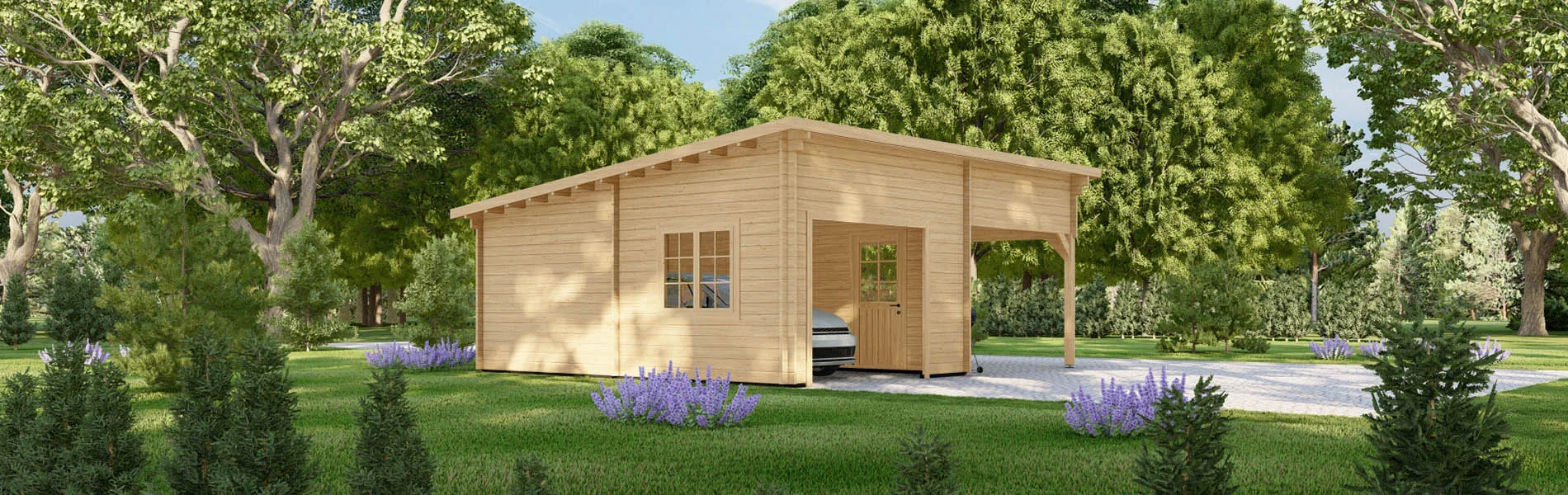 Holzgarage mit Carport Ulmus, 7×6 m, BF 40 m2 ohne Tor 1