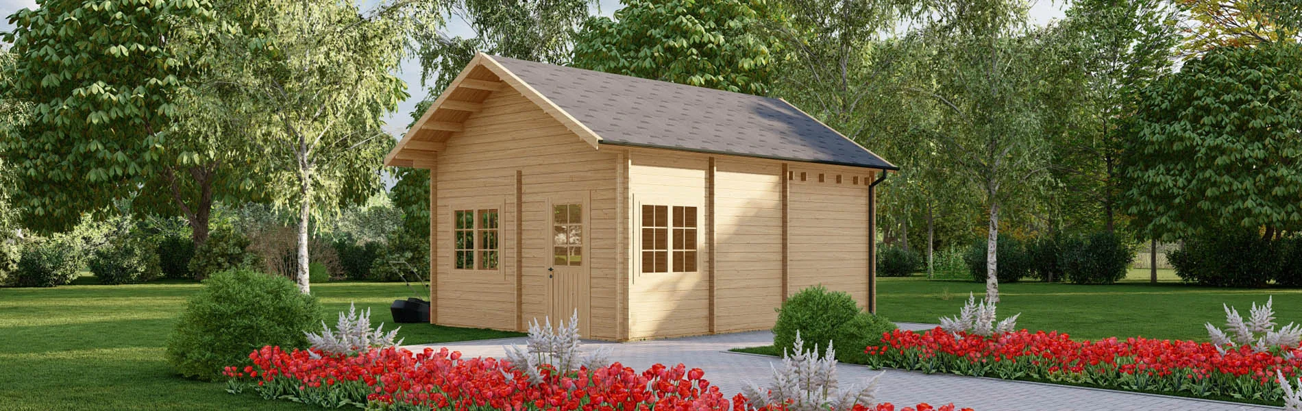 Kleines Blockhaus Papaver mit Schlafboden, 5×7 m, BF 26 m2 1