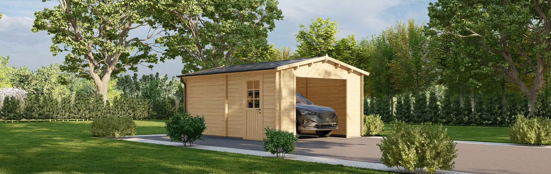 Holzgarage mit Satteldach Acanthus, 4×6 m, BF 20 m2 ohne Tor 1