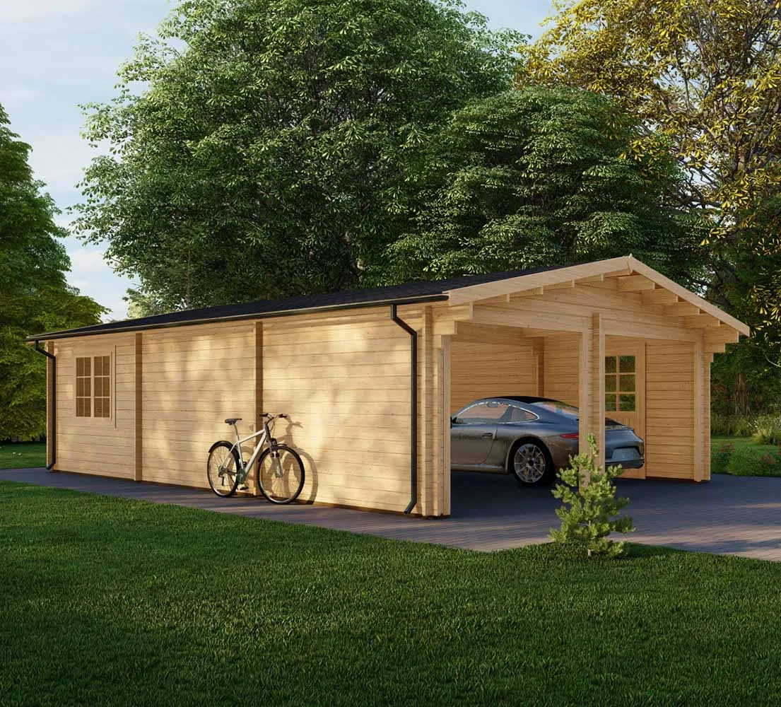Doppelgarage aus Holz Laurus, 6x9 m, BF 50 m2 ohne Tore