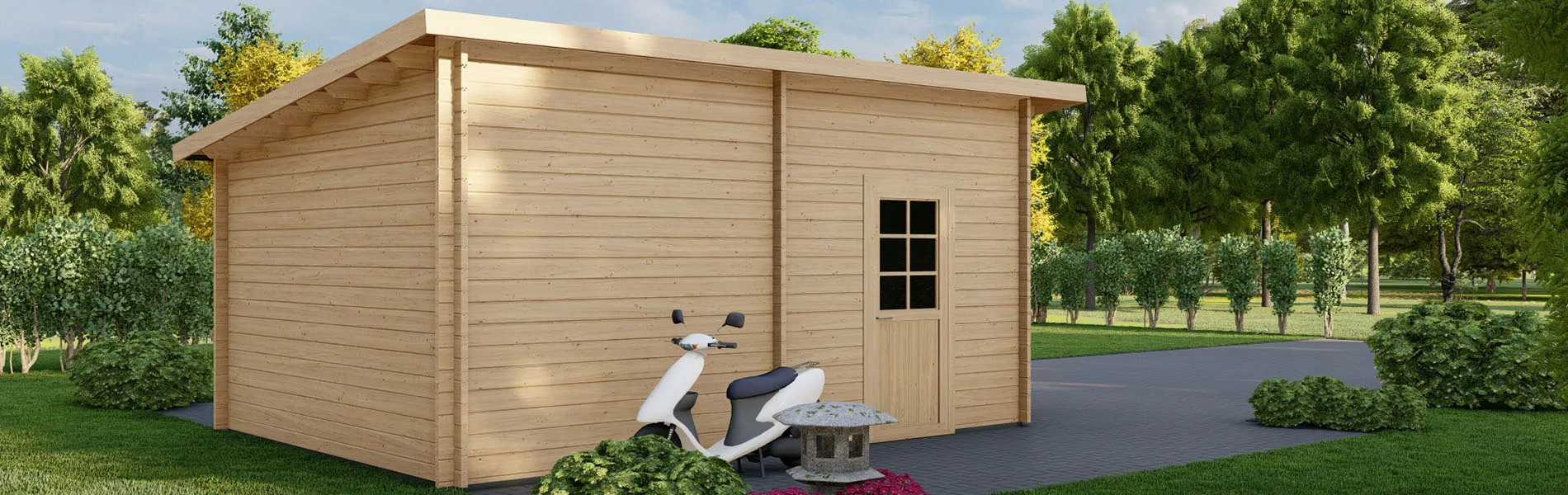 Holzgarage mit Pultdach Sorbus, 4×6 m, BF 20 m2 mit Sektionaltor 3