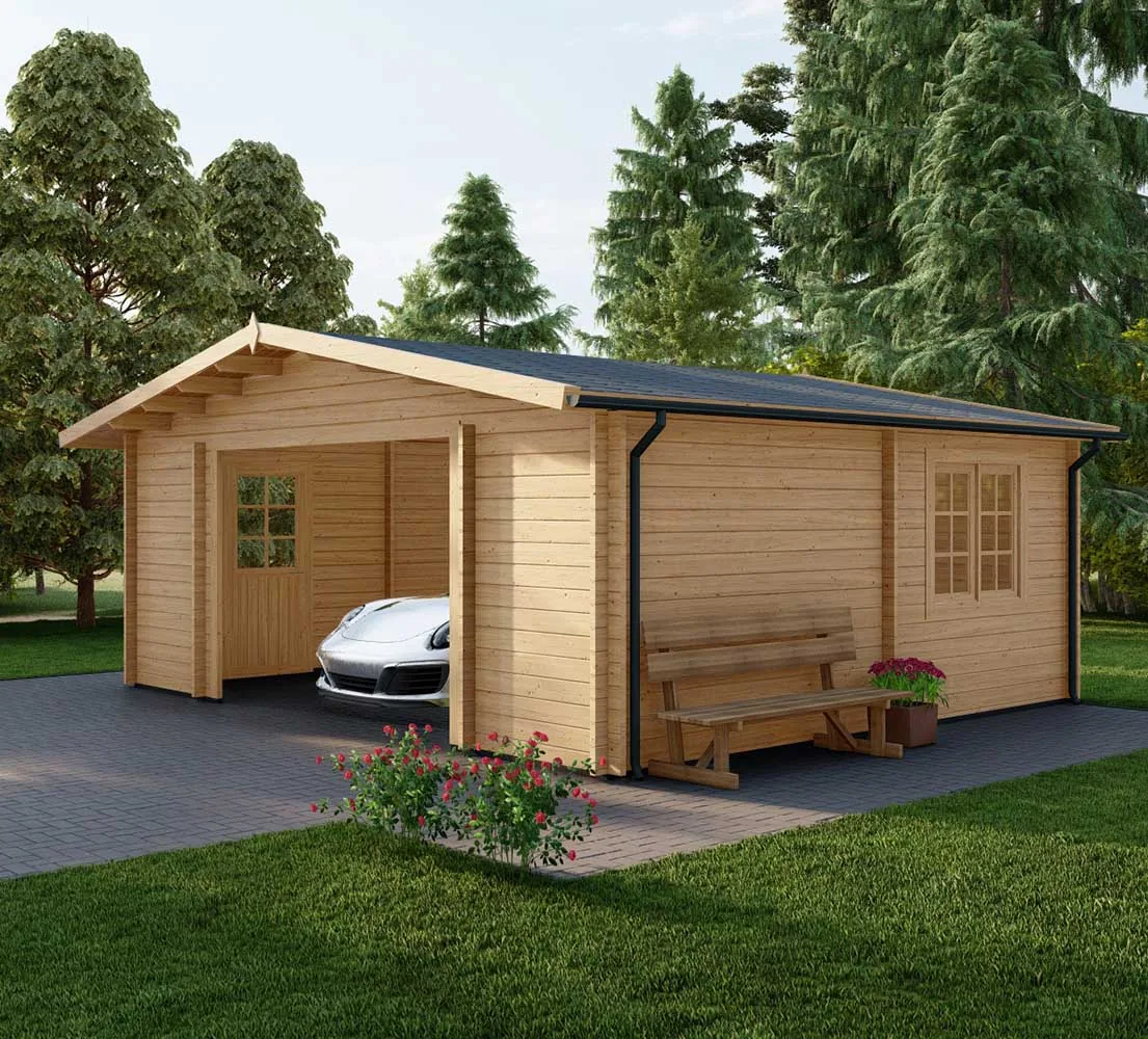 Holzgarage mit Satteldach Larix V3, 6x6 m, BF 30 m2 ohne Tor