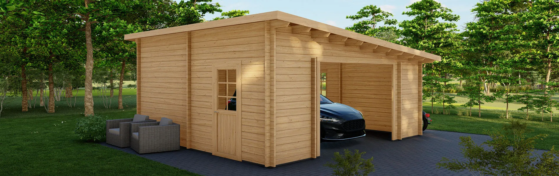 Einzelgarage aus Holz Taxus V3, 6×6 m, BF 30 m2 ohne Tor 2