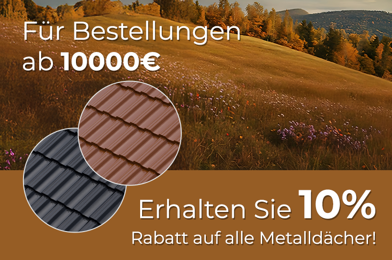 Werbebanner: 10% Rabatt auf Dacheindeckungen.