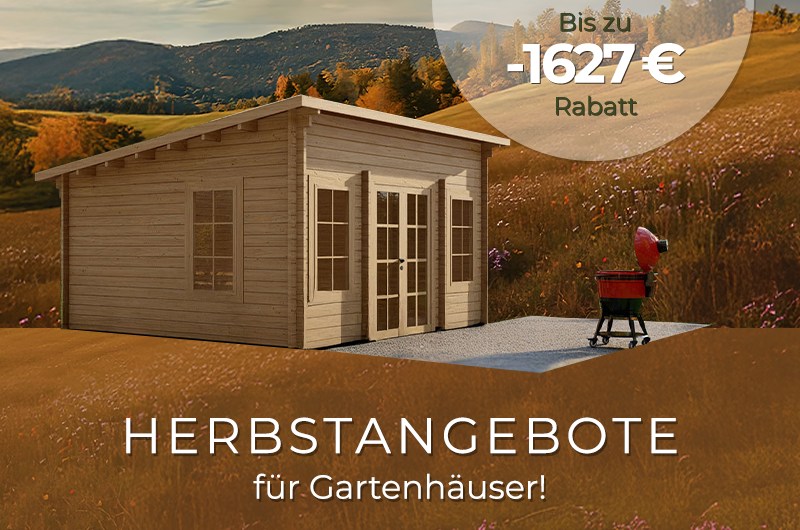 Werbebanner: bis zu 1627 EUR Rabatt auf Gartenhauser.
