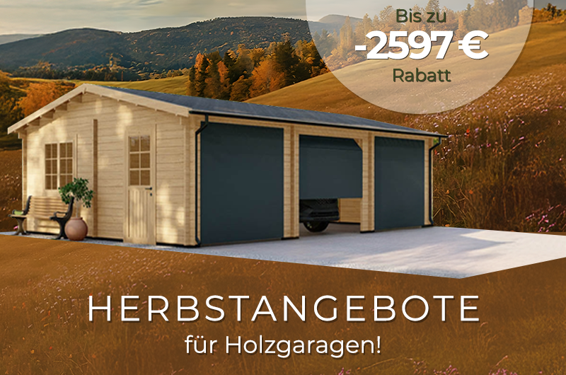 Werbebanner: bis zu 2597 EUR Rabatt auf Holzgaragen.
