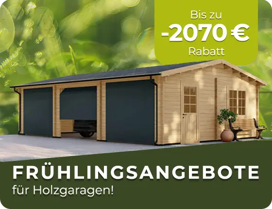 Werbebanner: bis zu -2070 EUR Rabatt auf Holzgaragen