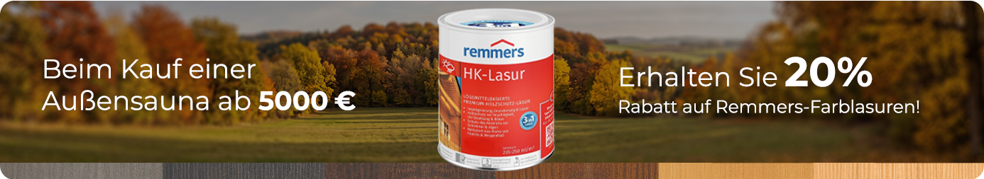 Werbebanner: 20% auf Remmers-Farblasuren